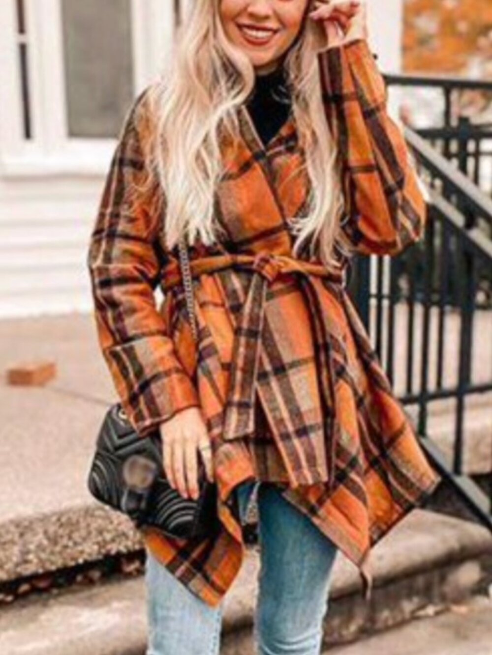 NWT! ChicWish Brown Plaid Luxury Wool Wrap Coat